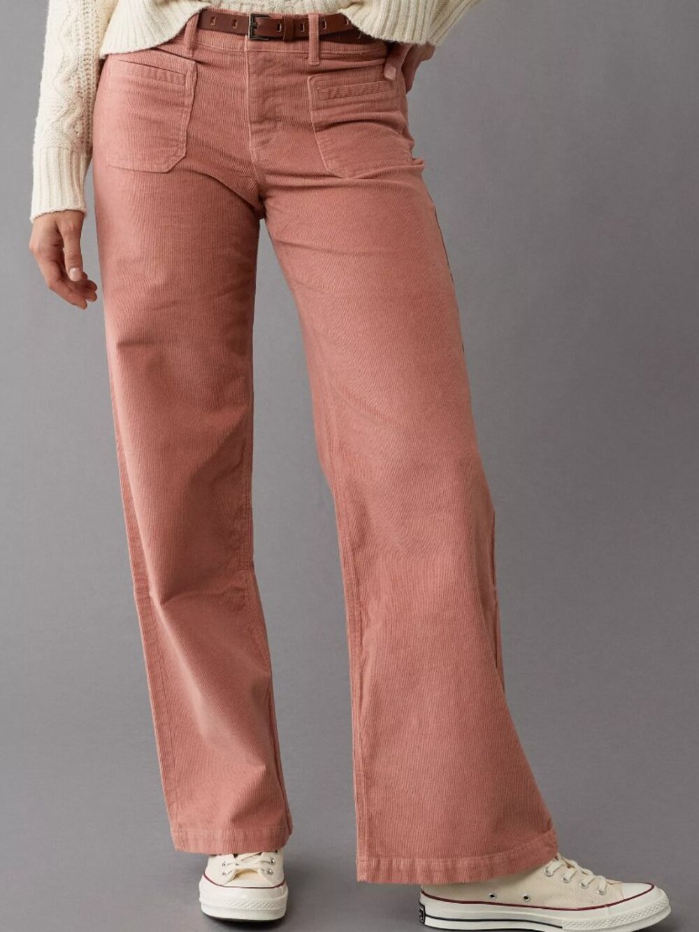 AE American Eagle NWT Baggy wide leg pink corduroy pants 16 long